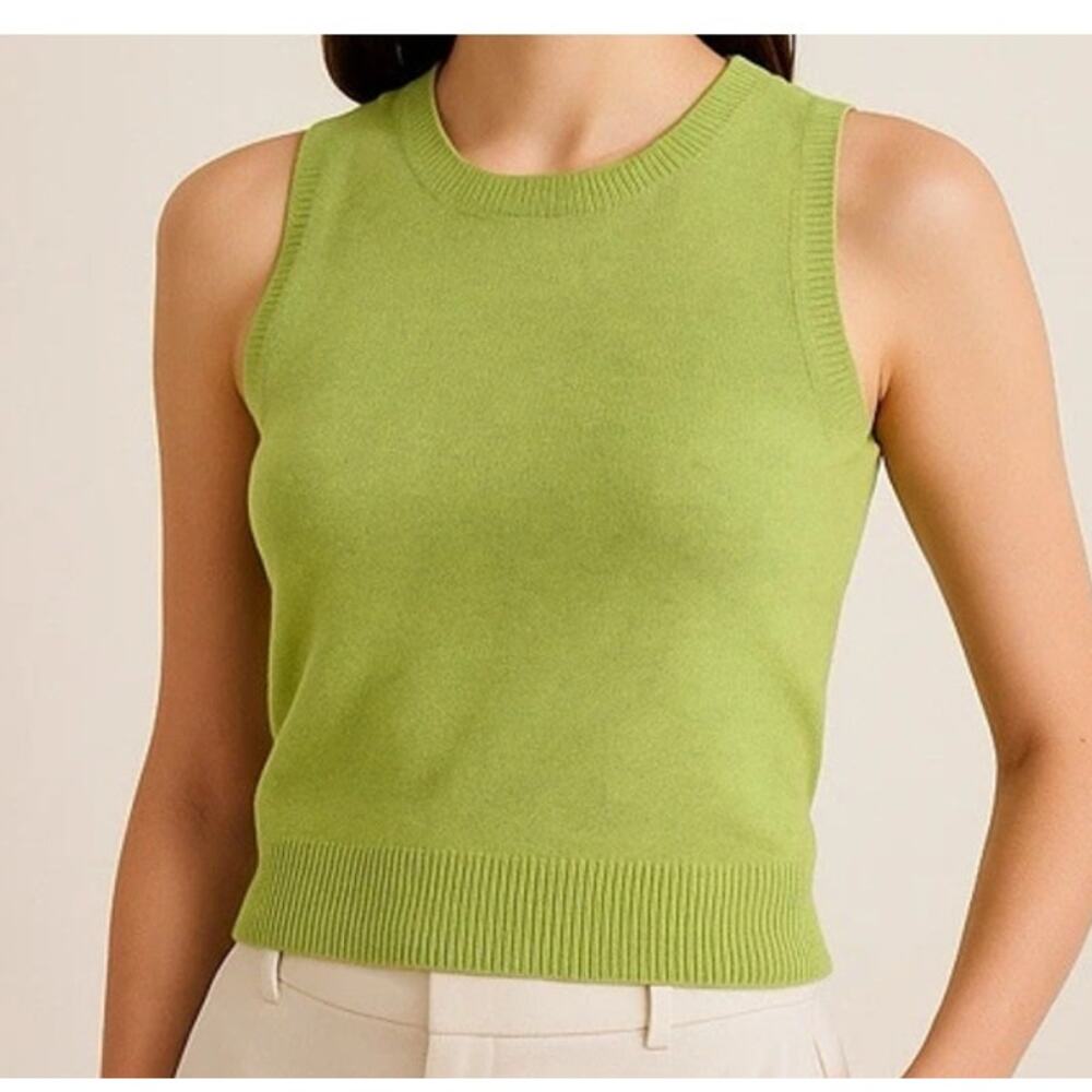 Talbots Sleeveless Knit top Pima Cotton in lime green Sz XL
